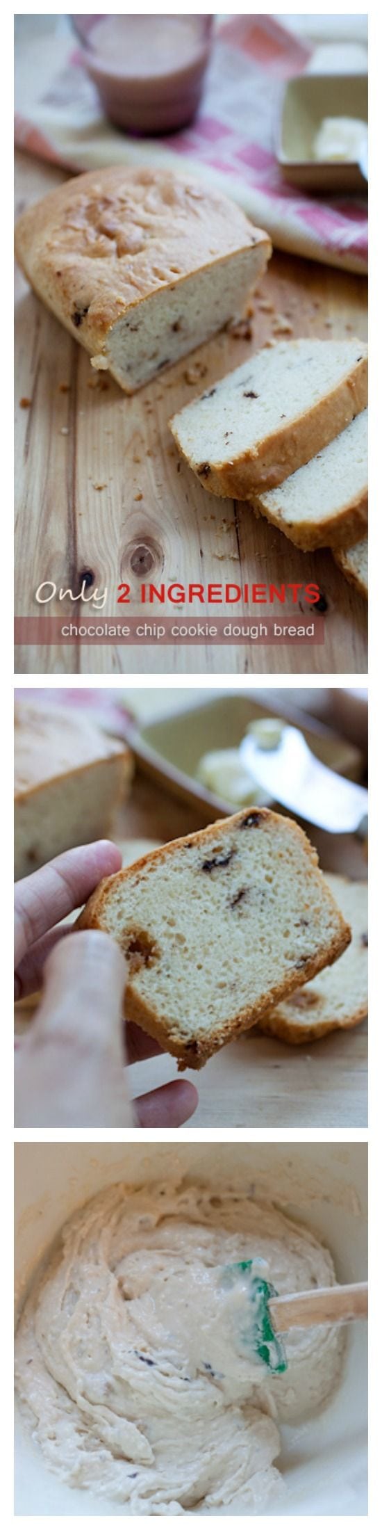 2-ingredient chocolate chip cookie dough bread - YES. Just buy your favorite ice cream and mix with flour and you have a bread, and it's good | rasamalaysia.com