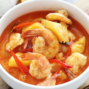 Thai pineapple curry served in a bowl.