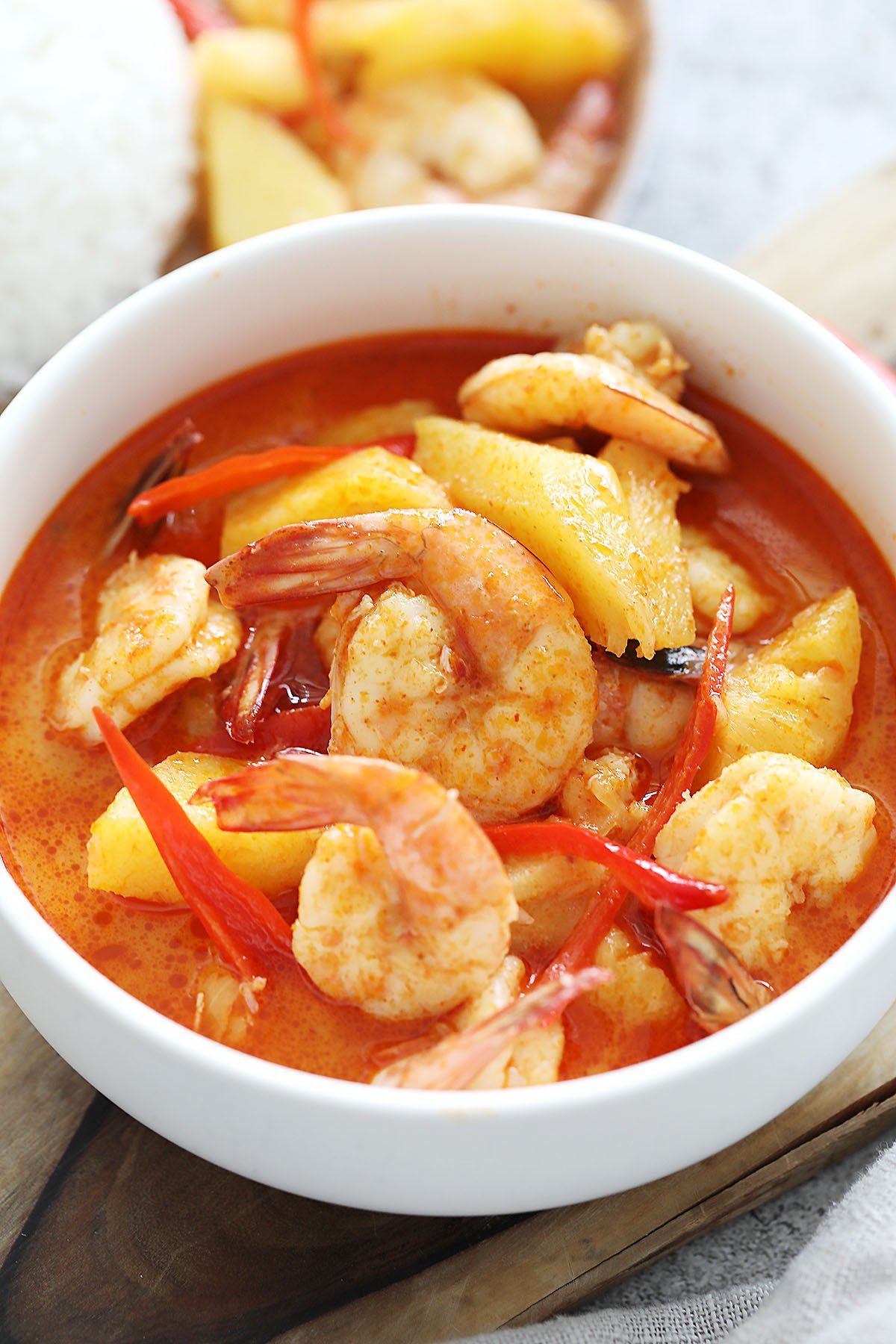 Thai pineapple curry served in a bowl.