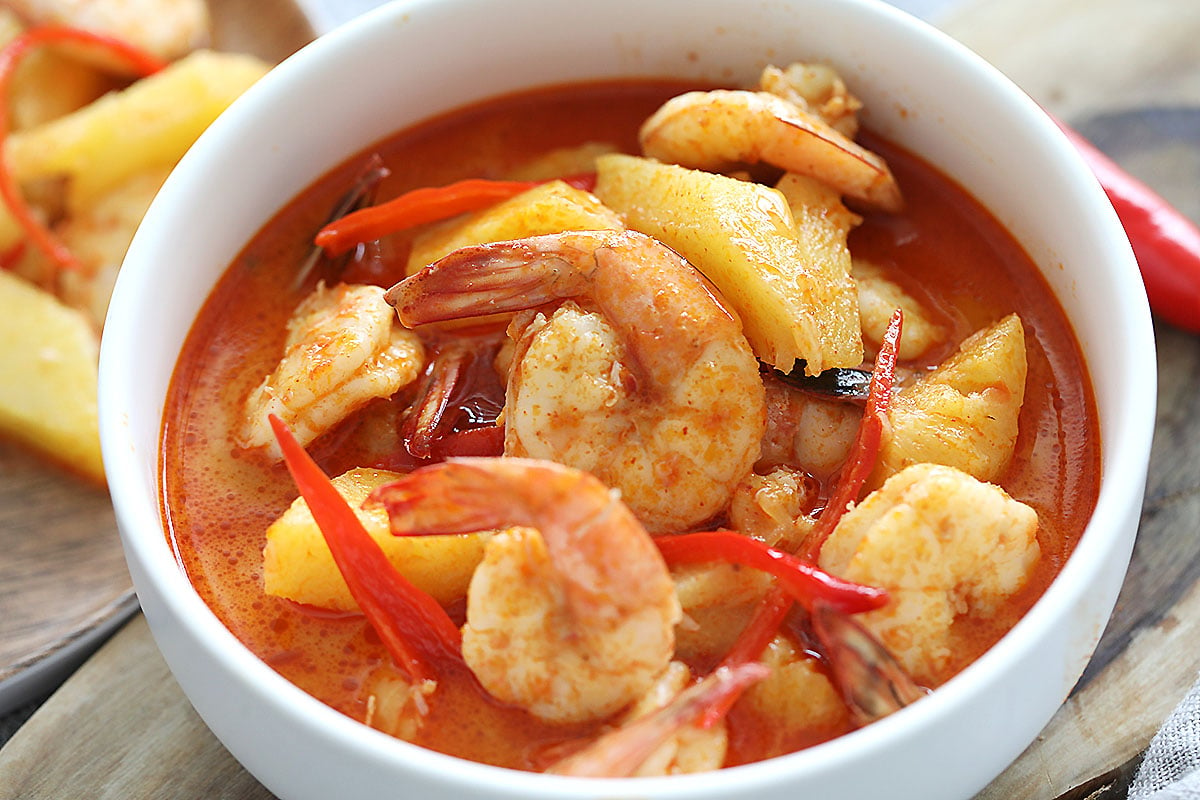 Pineapple curry served with steamed rice.