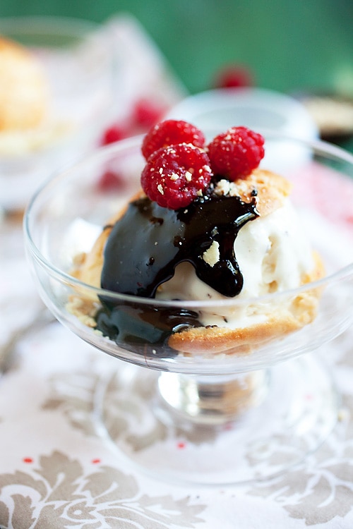 Easy homemade French choux pastry cream puff served with ice cream.