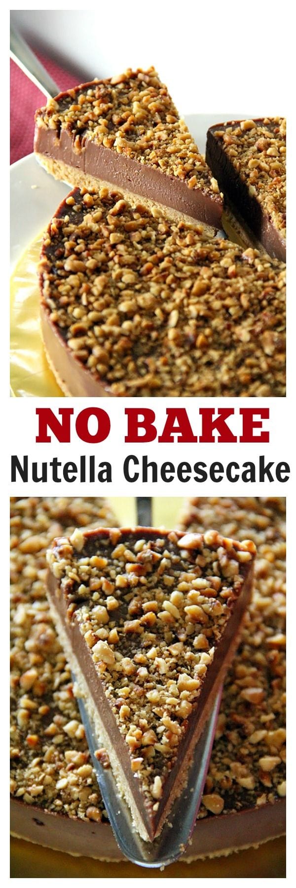 Nutella Cheesecake - easy no-bake cheesecake loaded with Nutella and hazelnut. Creamy, rich, the best Nutella Cheesecake recipe ever, by Nigella Lawson | rasamalaysia.com