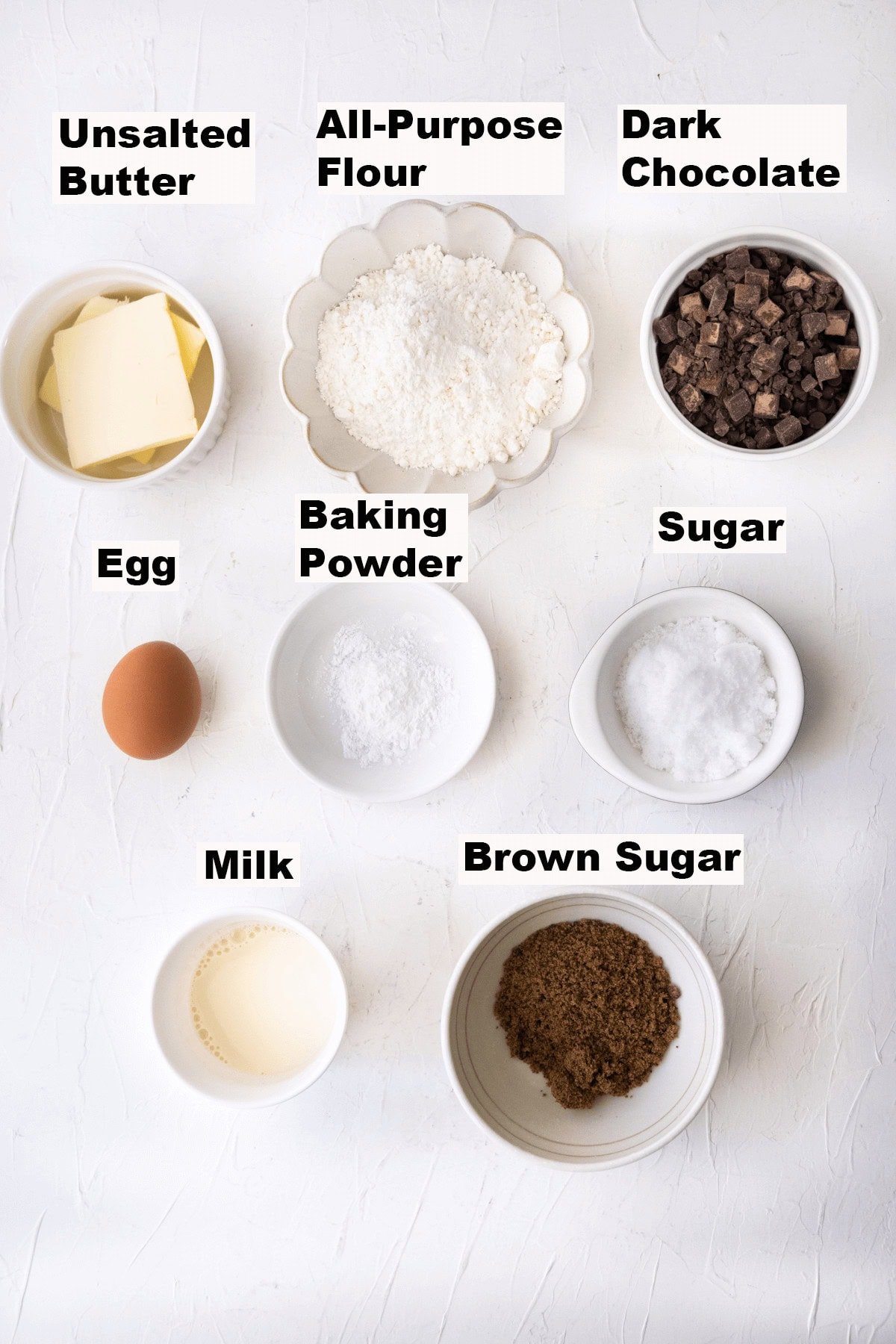 Ingredients for brownie butter cake recipe. 