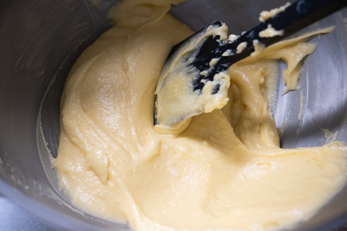 Butter cake batter in a bowl.