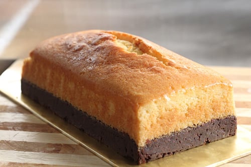 Homemade easy brownie butter cake loaf, ready to serve.