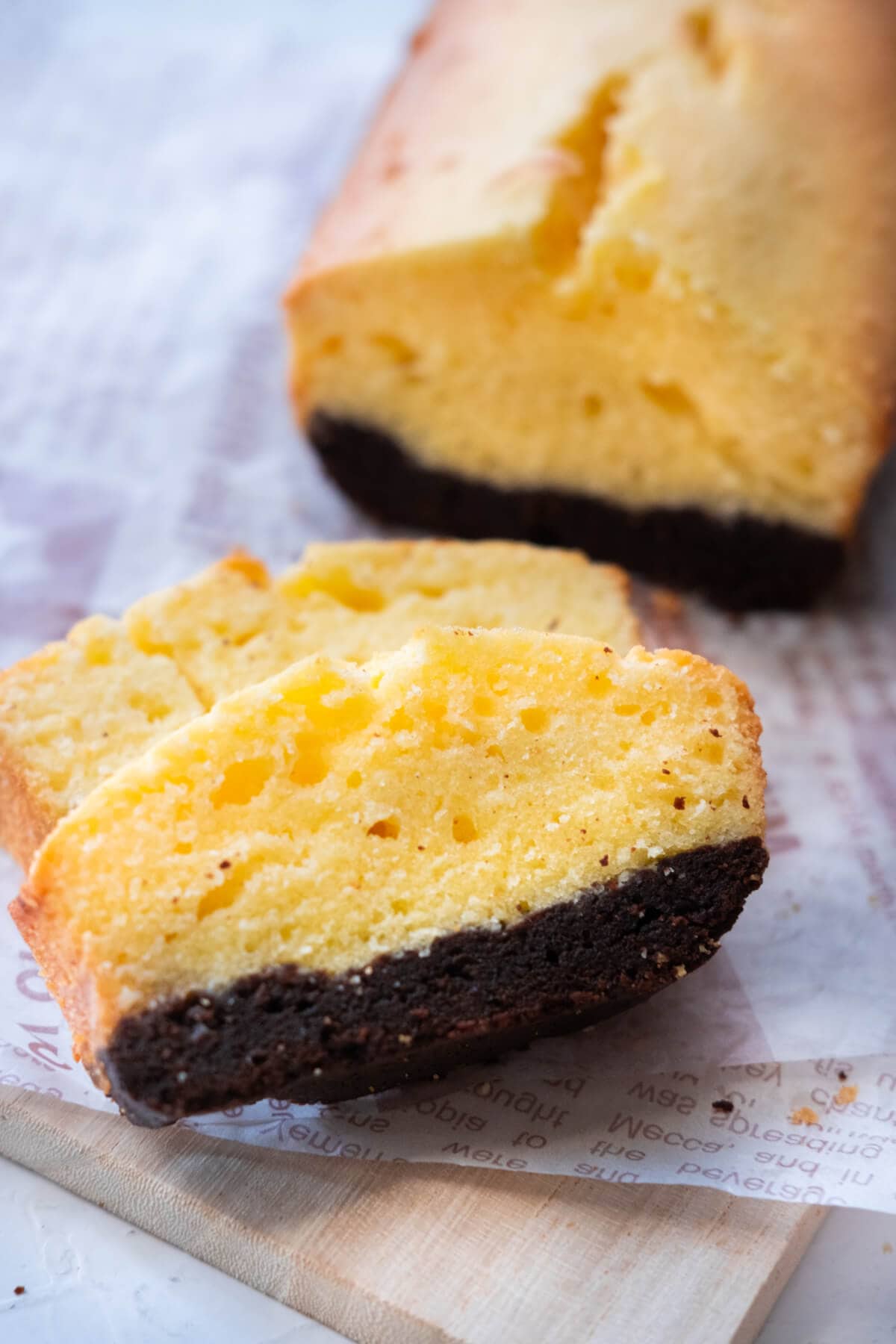 Brownie butter cake recipe with a layer of chocolate brownies.