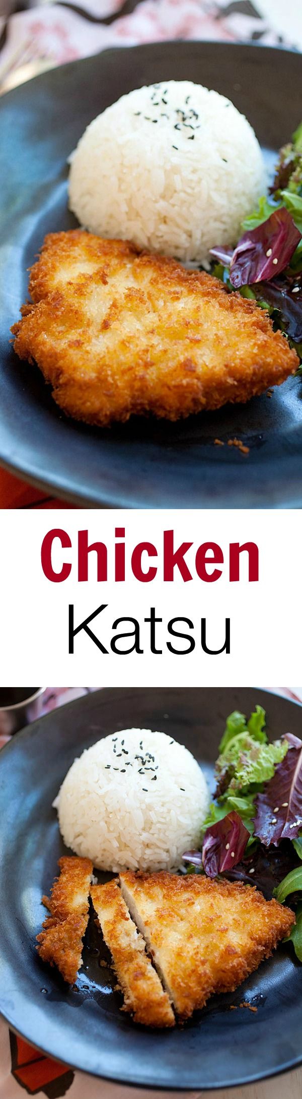 Chicken Katsu is Japanese fried chicken cutlet with bread crumbs/panko. Easy chicken katsu recipe, served with Tonkatsu sauce | rasamalaysia.com