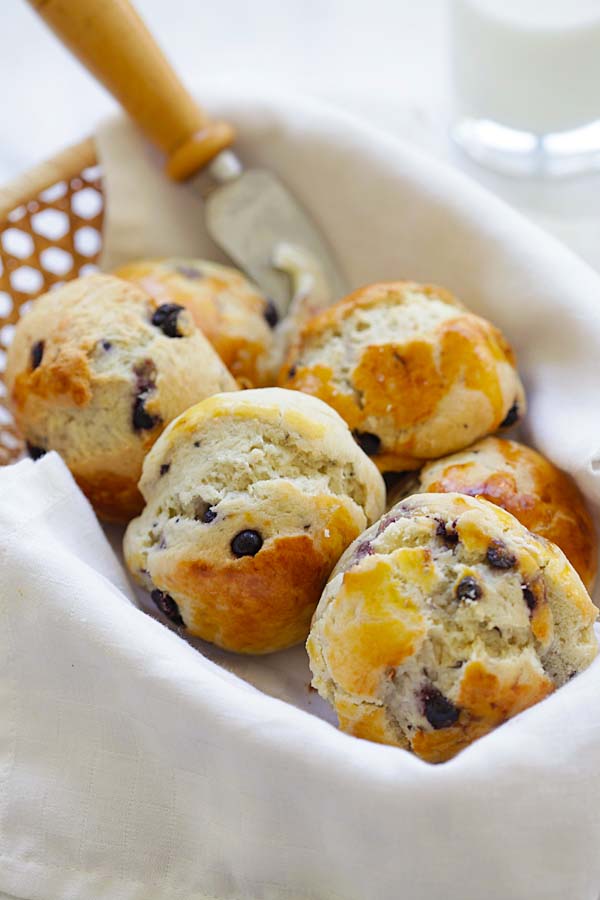 Easy and delicious crumbly scone recipe served in a basket.