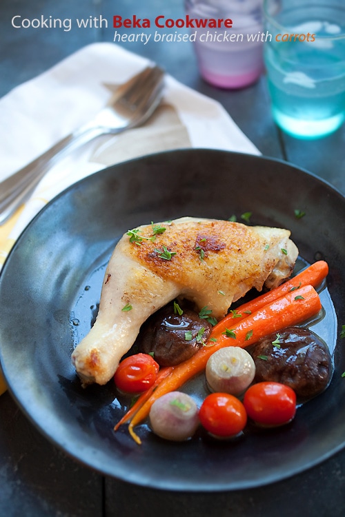 Easy homemade braised  chicken with carrots and mushrooms.