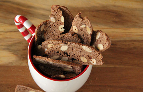 Easy and crunchy chocolate spiced biscotti with nuts.
