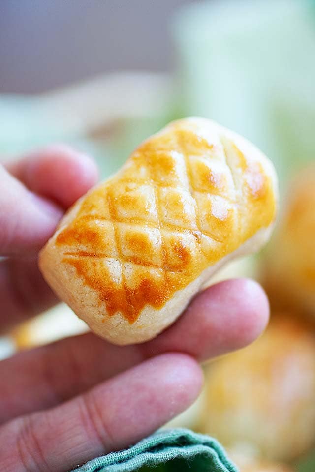 A pineapple tart with pineapple shape.