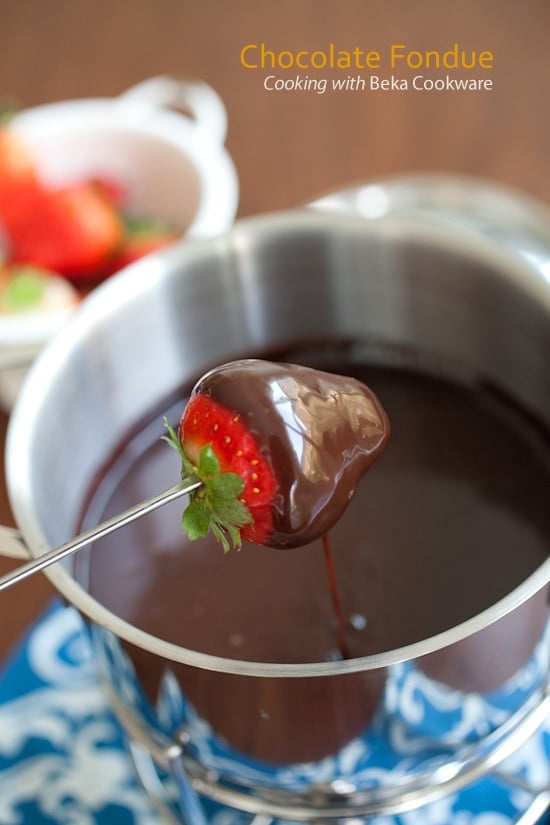 Easy and quick dark, rich and thick chocolate fondue recipe.
