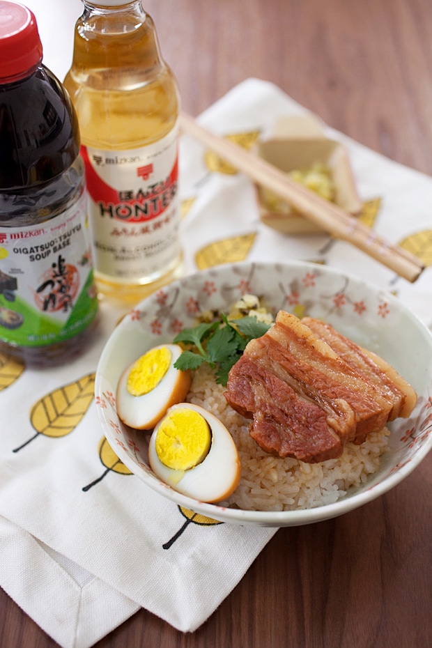 Homemade healthy Taiwanese Braised Pork Belly with rice and boiled eggs.