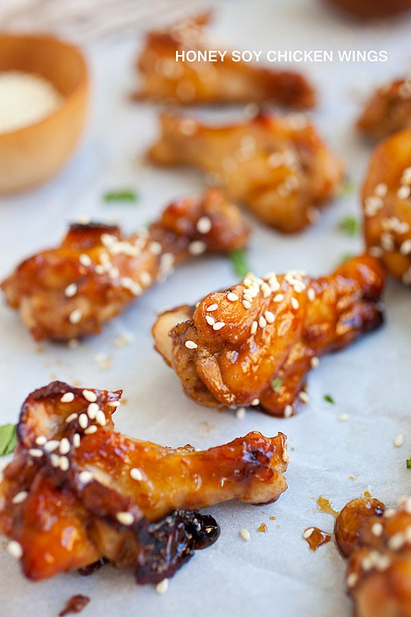 Quick and easy Honey Soy Chicken Wings recipe with honey and soy sauce glaze and baked in oven.