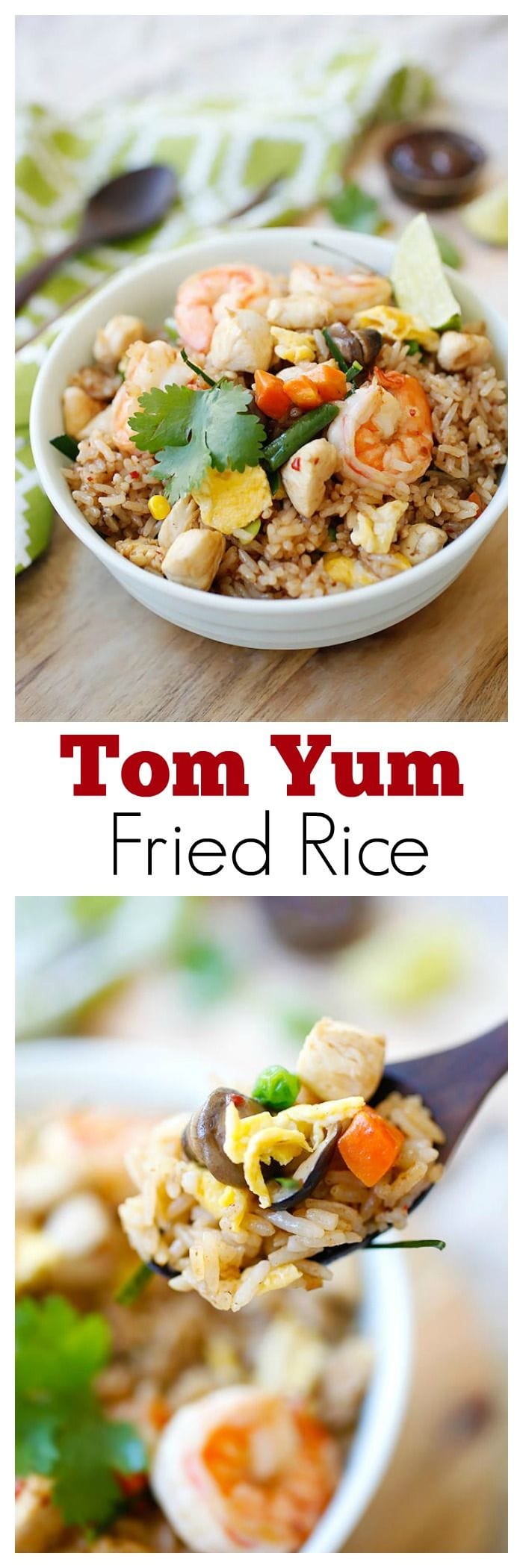 Tom Yum Fried Rice – your favorite Thai Tom Yum Flavor in a fried rice dish. The most amazing fried rice with exotic flavors that you can’t stop eating | rasamalaysia.com