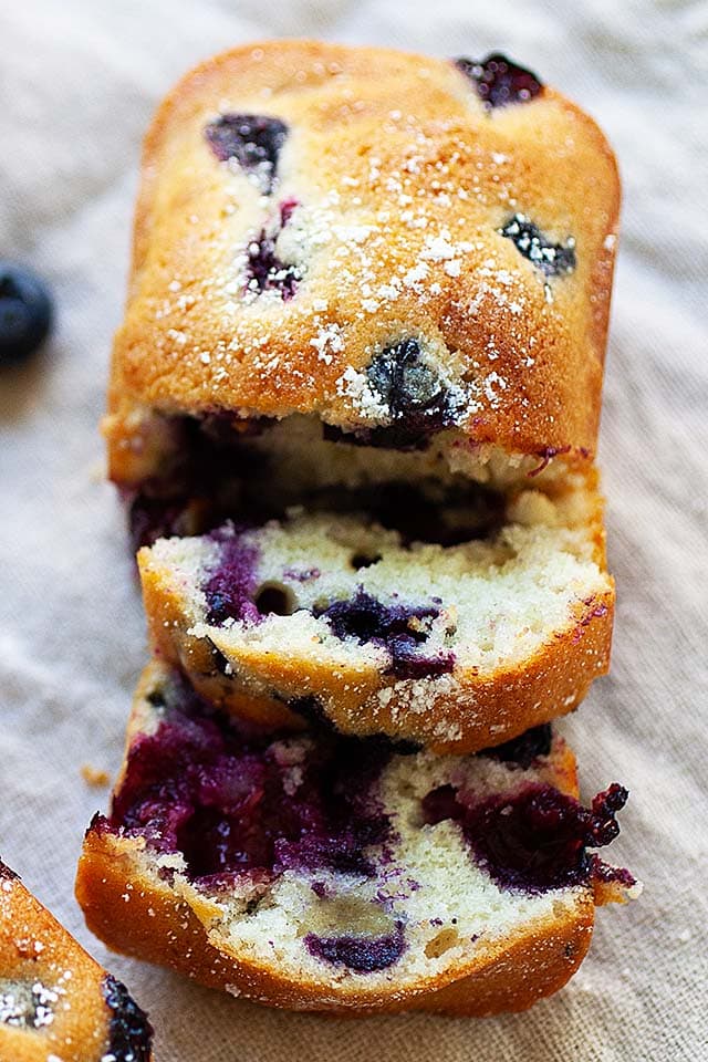 Blueberry cake with fresh blueberries.