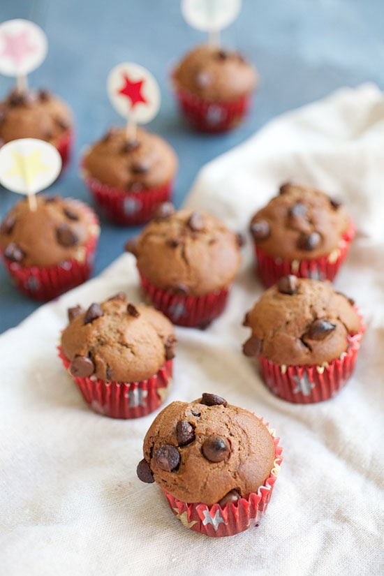 Easy homemade Nigella Lawson's chocolate chocolate chip cupcakes.