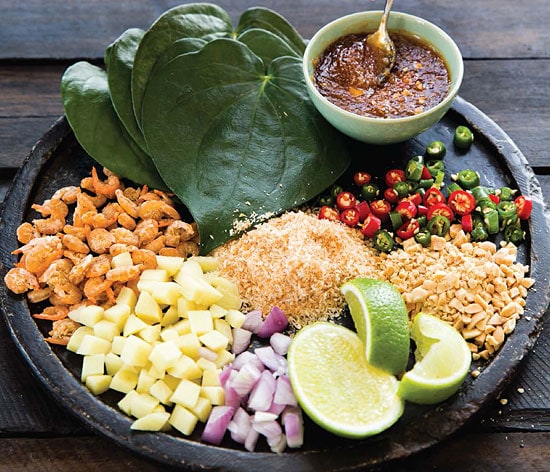 Easy Thai betel leaf-wrapped salad bites ingredients.