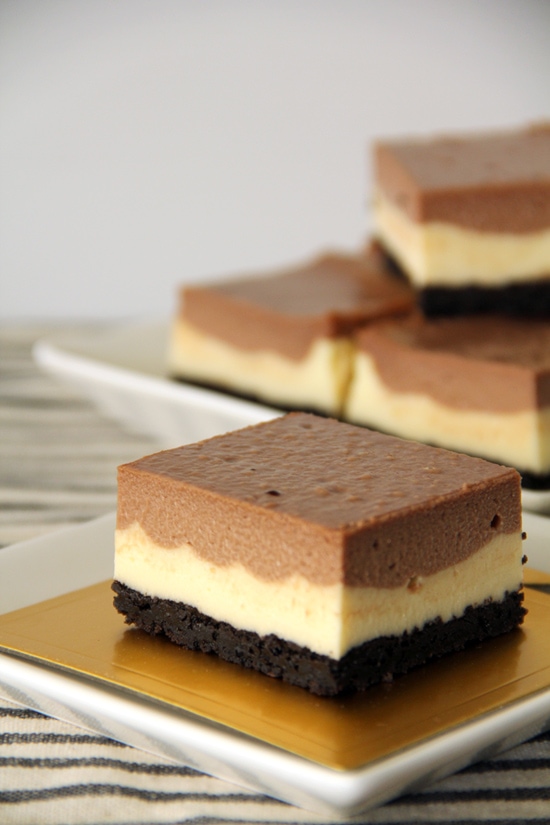 Easy and delicious homemade Nutella cheesecake bars served on a plate.