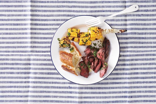 Easy and quick skirt steak with corn and chimichurri.