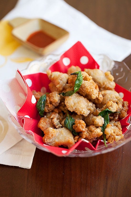 Chinese Salt and Pepper Chicken or Popcorn Chicken in a plate.