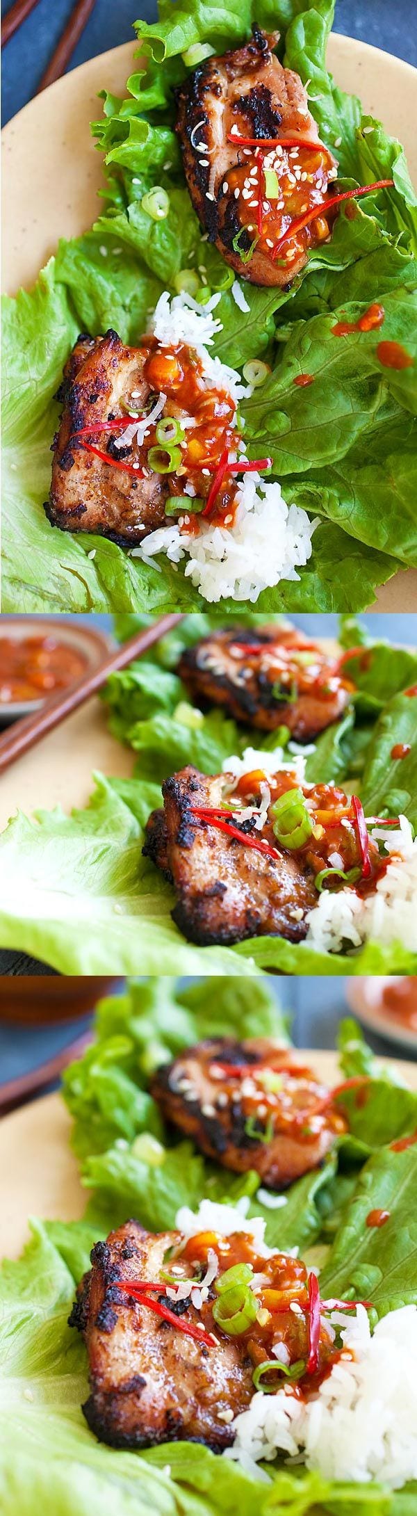 Korean BBQ Chicken (Dak Gogi) – juicy and delicious BBQ chicken served with an amazing Korean spicy dipping sauce. Serve with rice and lettuce leaves | rasamalaysia.com