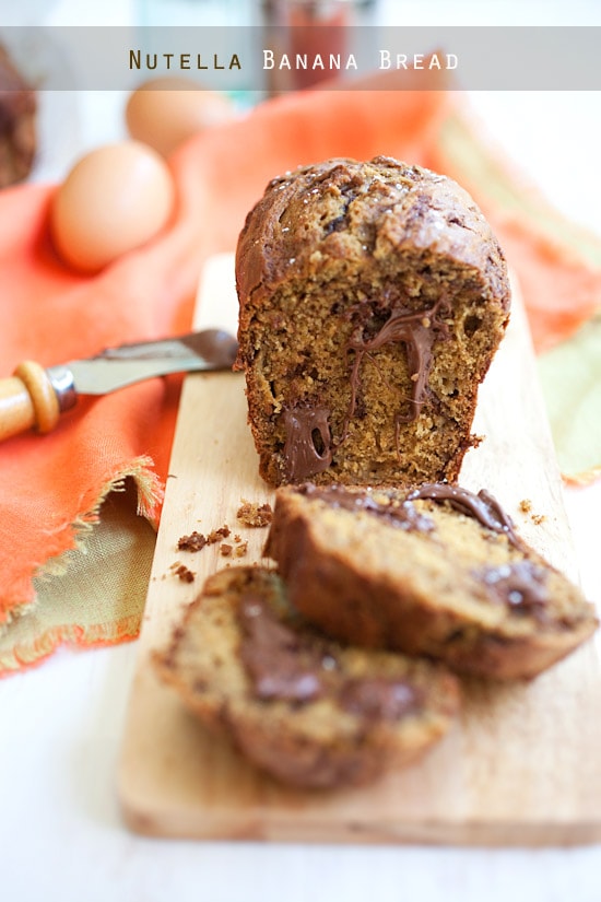 Easy and quick Nutella banana bread recipe.