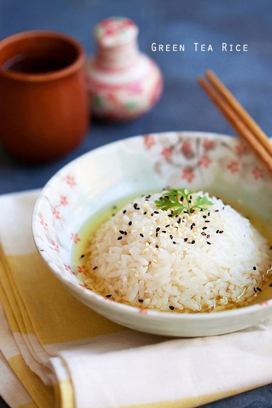 Green Tea Rice using green tea and regular steamed rice.