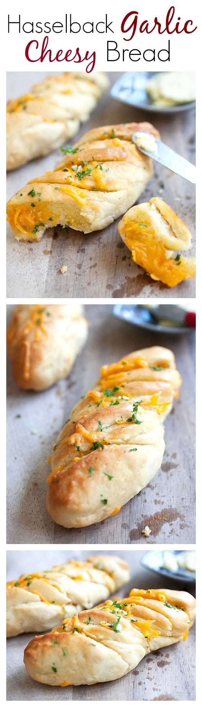 Hasselback Garlic Cheesy Bread - every slice is loaded with garlic and cheese, you just can't stop eating. | rasamalaysia.com