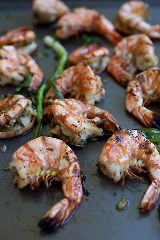 Grilled Shrimp with Kimchi-Miso Butter.