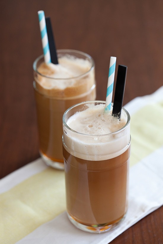 Nespresso iced latte coffee served in glasses.