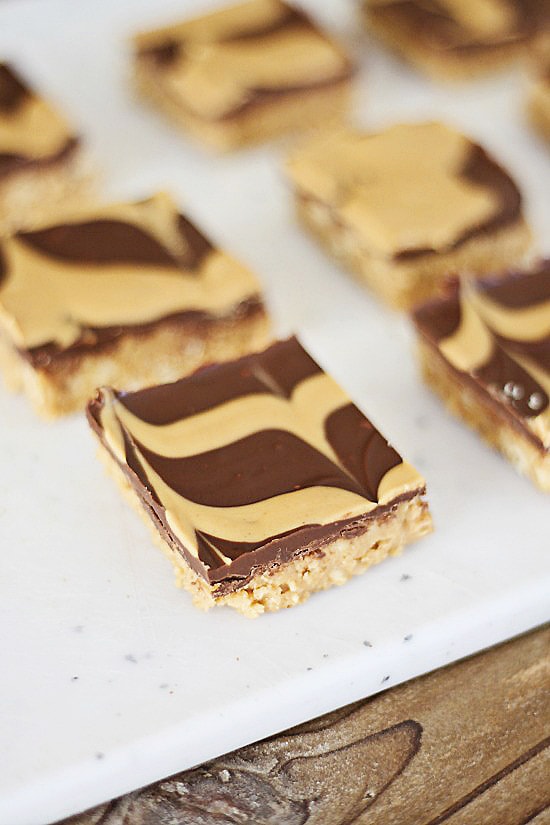 Delicious and easy homemade No-Bake Peanut Butter Bars, ready to serve.