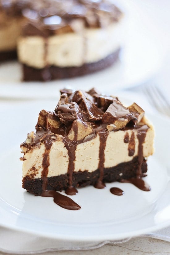 Easy delicious homemade peanut butter and cheese brownies served in a plate.