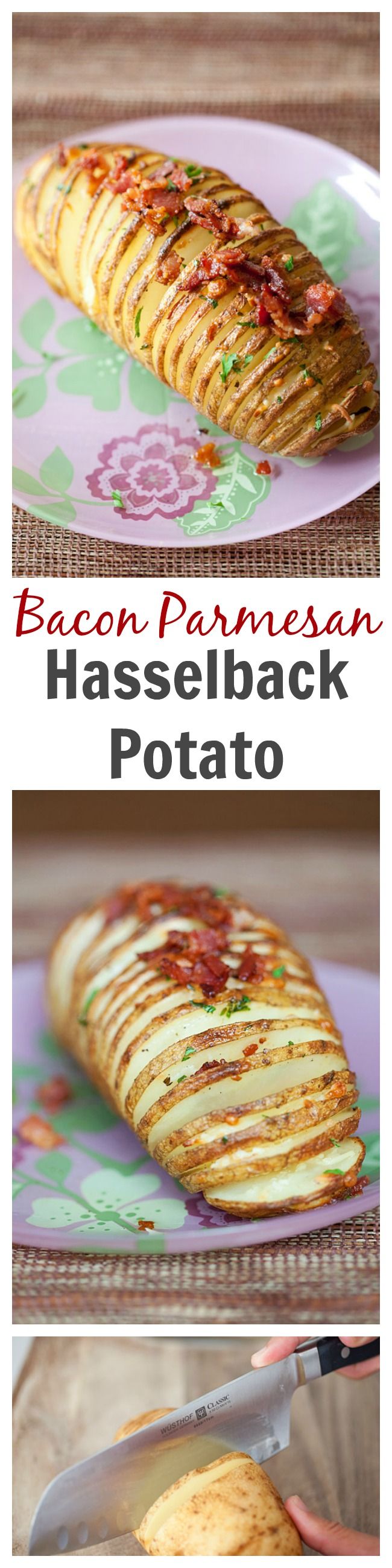 Hasselback Potatoes with bacon & parmesan. Easy hasselback potatoes at its best. Sinfully delicious but quick and super easy to make | rasamalaysia.com