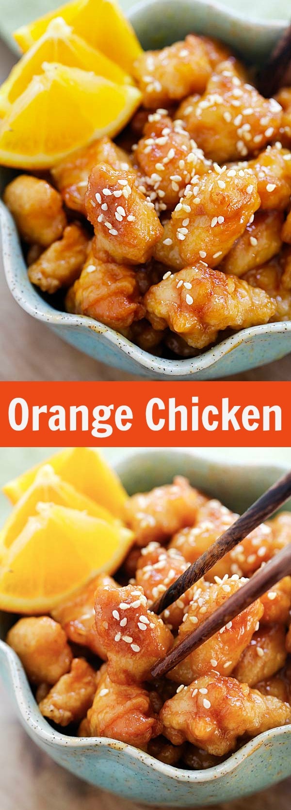 Easy Orange Chicken - crispy chicken in tangy orange sauce with vinegar, soy sauce, sugar and chicken broth. Takes 30 minutes to make and much better than Panda Express or takeout | rasamalaysia.com