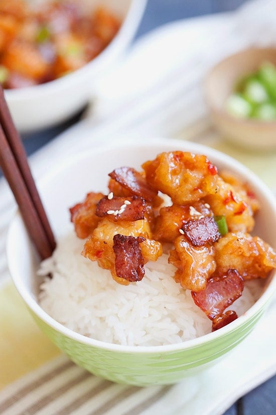 Easy and quick Panda Express Orange Chicken with Bacon Copycat recipe.