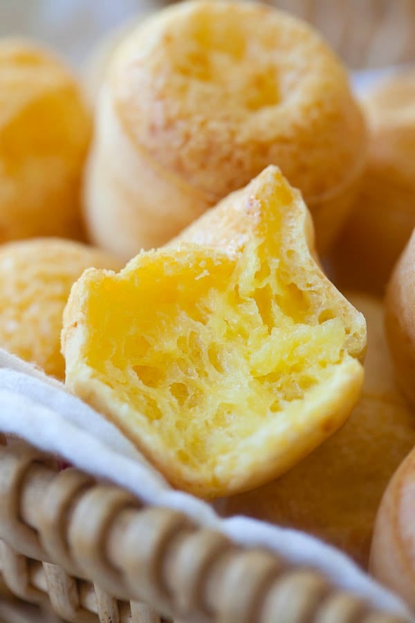 Soft, chewy center of Brazilian cheese bread or Pão de Queijo.