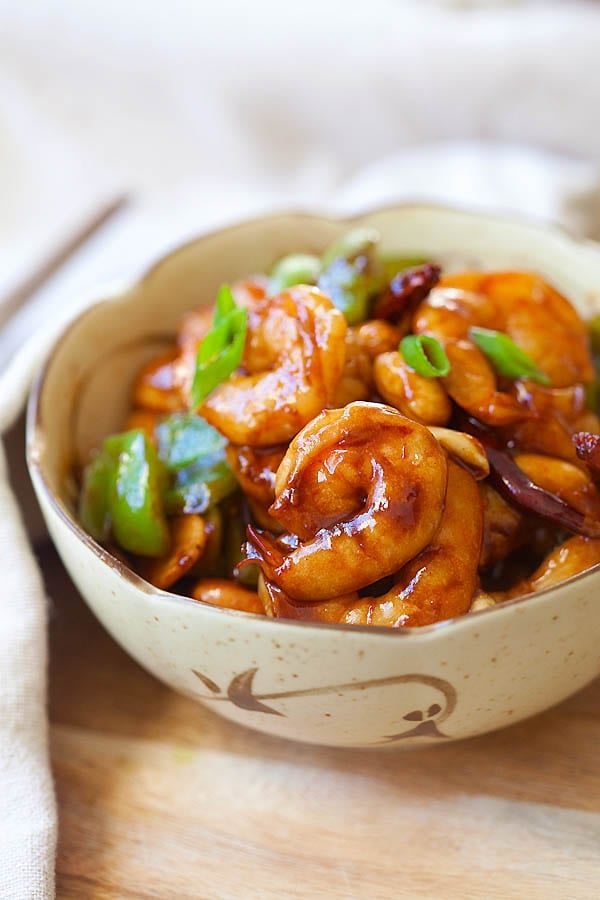 Receta fácil de gambas Kung Pao.