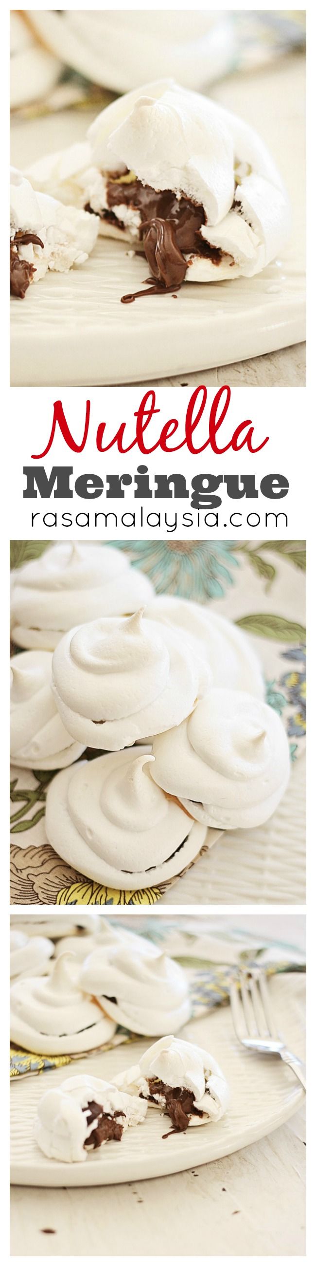 Light and sweet Nutella Meringue. Every bite is filled with thick gooey Nutella. Easy Nutella Meringue recipe that anyone can make at home | rasamalaysia.com