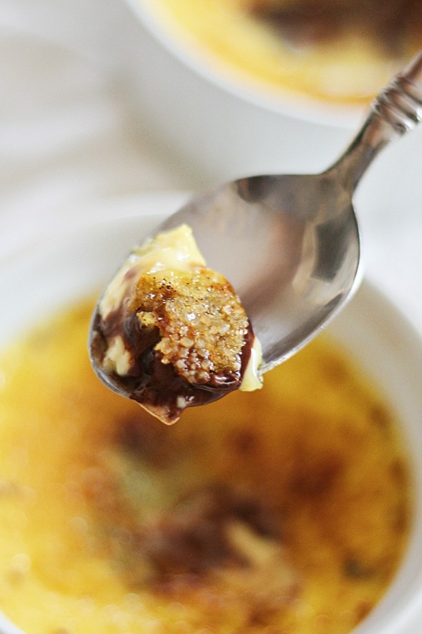 Nutella Creme Brulee scooped with a spoon.