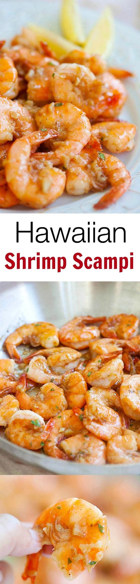 Hawaiian Shrimp Scampi - garlic butter sauteed shrimp with lemon juice and white wine. This Hawaiian shrimp scampi recipe is so good | rasamalaysia.com