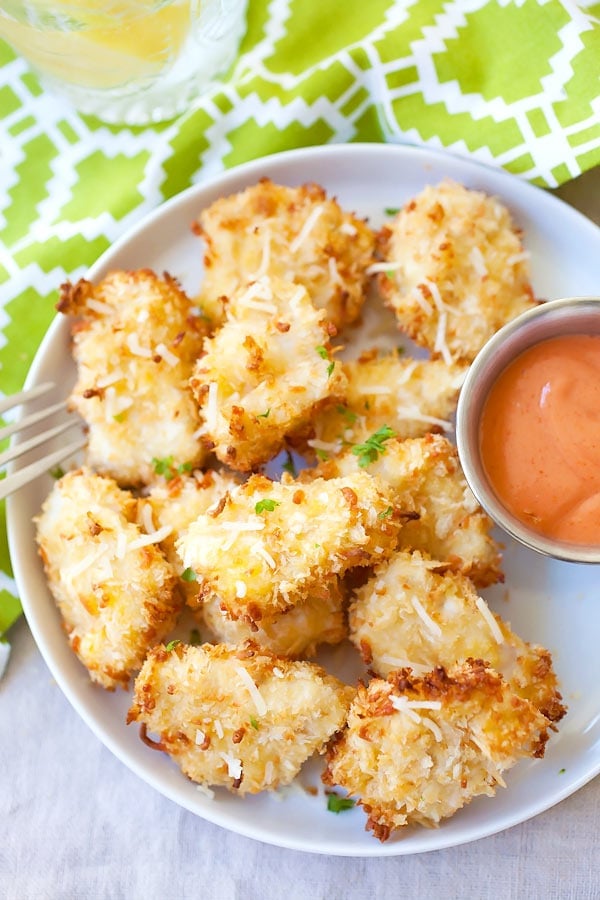 Easy and quick Parmesan cheese chicken bites.