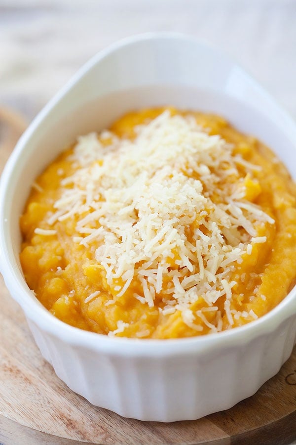 Parmesan Bacon Pumpkin Mashed Potatoes ingredients before baking.