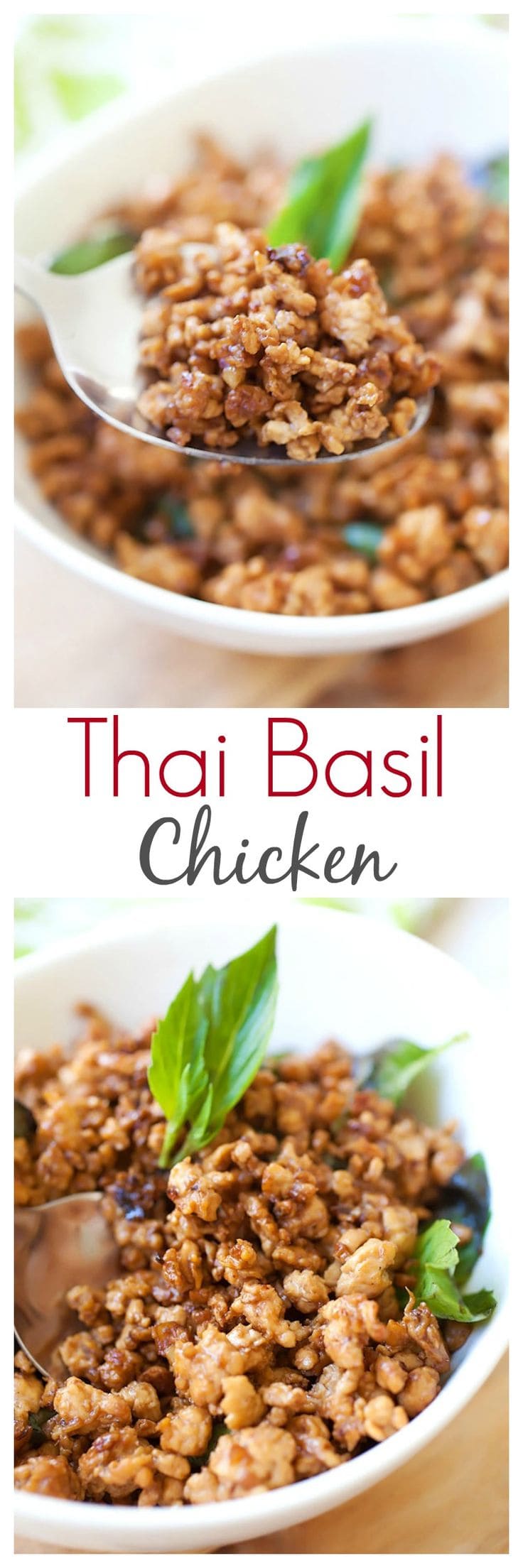 Thai Basil Chicken – made with ground chicken, basil leaves, and chilies. Basil chicken is great with rice and this recipe is super easy and authentic | rasamalaysia.com