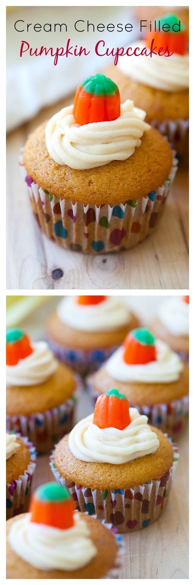 Cream Cheese Filled Pumpkin Cupcakes – rich cream cheese filled inside these amazing pumpkin cupcakes. Every bite is creamy and decadent, so yummy | rasamalaysia.com