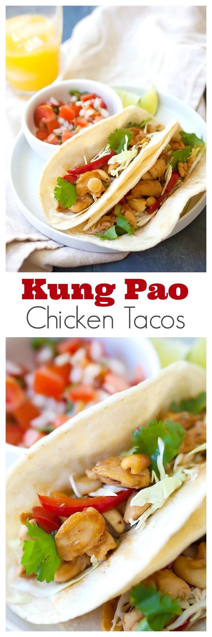 Kung Pao Chicken Tacos - amazing tacos with Chinese Kung Pao Chicken. Savory and slightly spicy chicken and roasted peanuts make the tacos so delicious | rasamalaysia.com