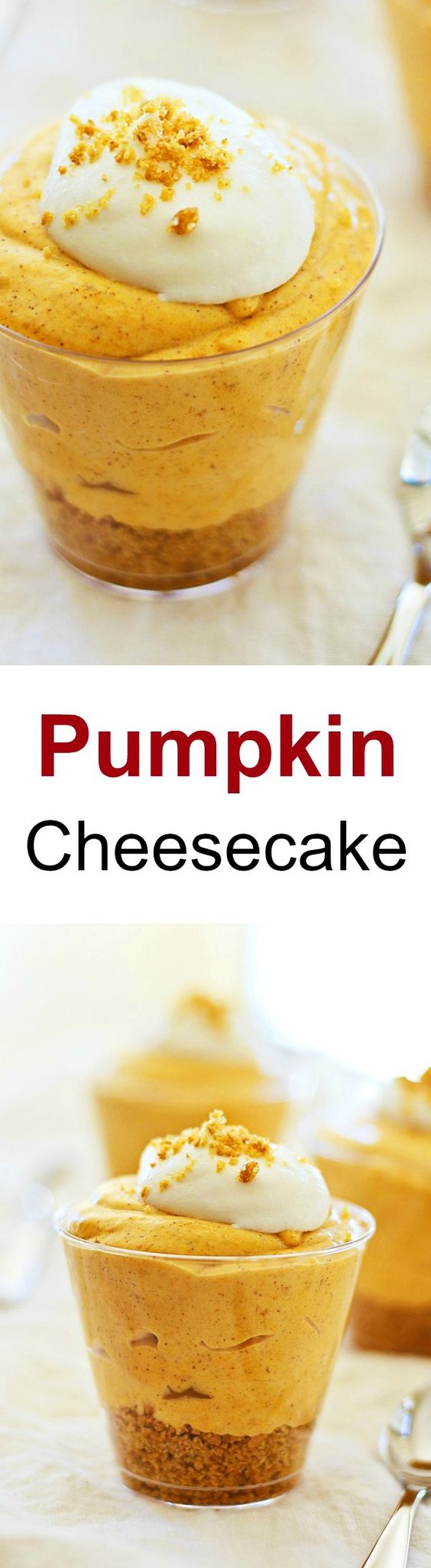 Pumpkin Cheesecake - THE BEST fall cheesecake ever! Fast, easy, no-bake with easy ingredients of pumpkin, cream cheese and sugar to make the cheesecake | rasamalaysia.com