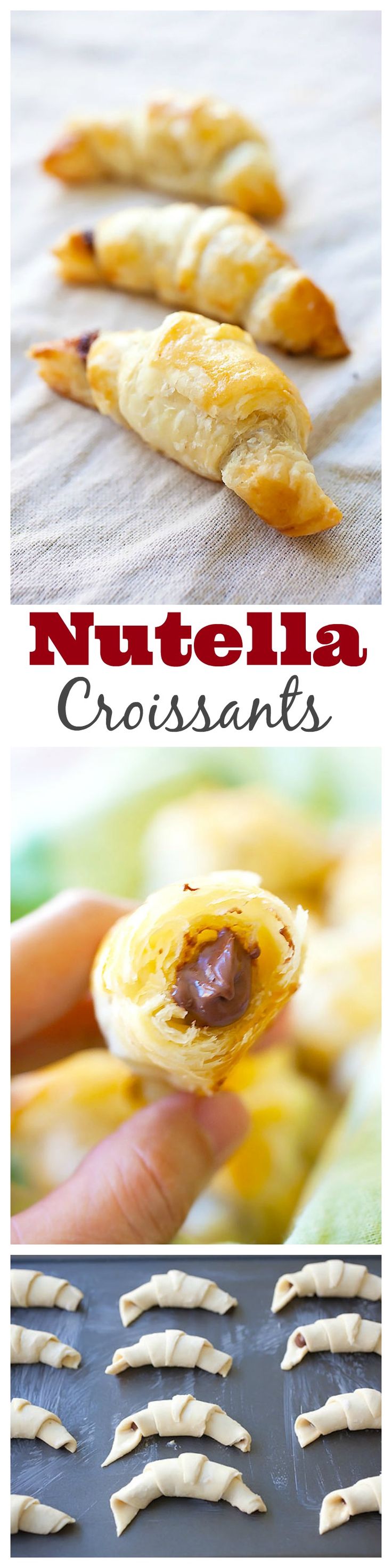 Nutella Croissants – 3-ingredient recipe loaded with rich, creamy Nutella in flaky and buttery croissants. Easiest and BEST Nutella croissants ever | rasamalaysia.com