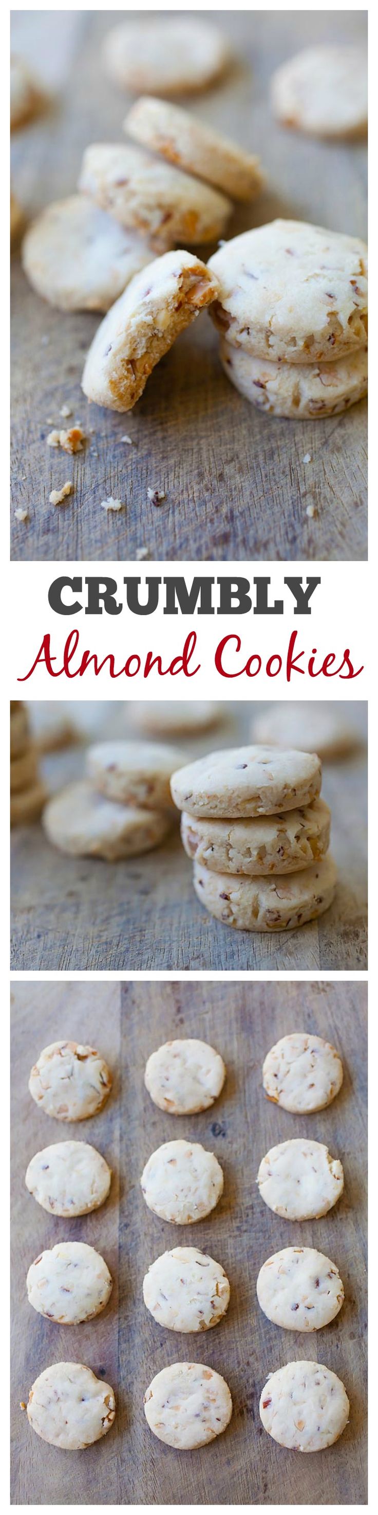 Super crumbly almond cookies with chopped almonds in the cookies. They're so good you won't stop eating | rasamalaysia.com