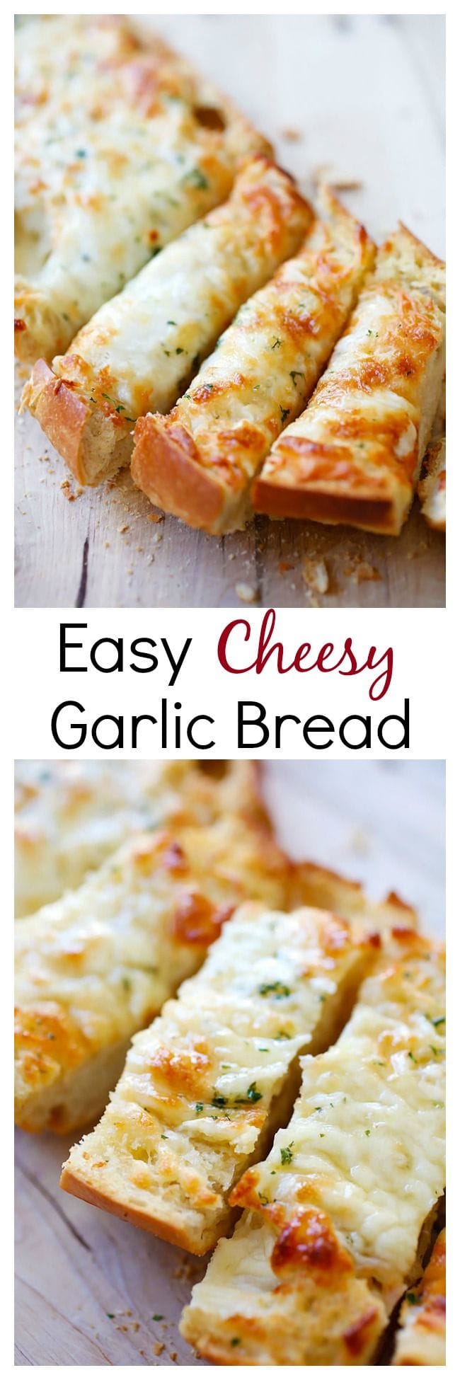 Easy Cheesy Garlic Bread – Turn regular Italian bread into buttery & cheesy garlic bread with this super easy recipe that takes only 20 mins | rasamalaysia.com